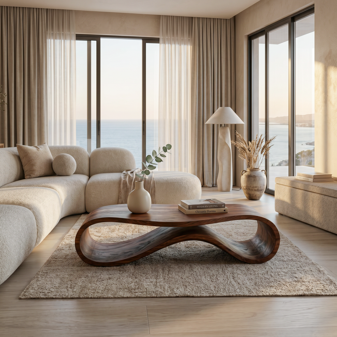 Sculptural Coffee Table With Undulating Base For Luxury Living Room