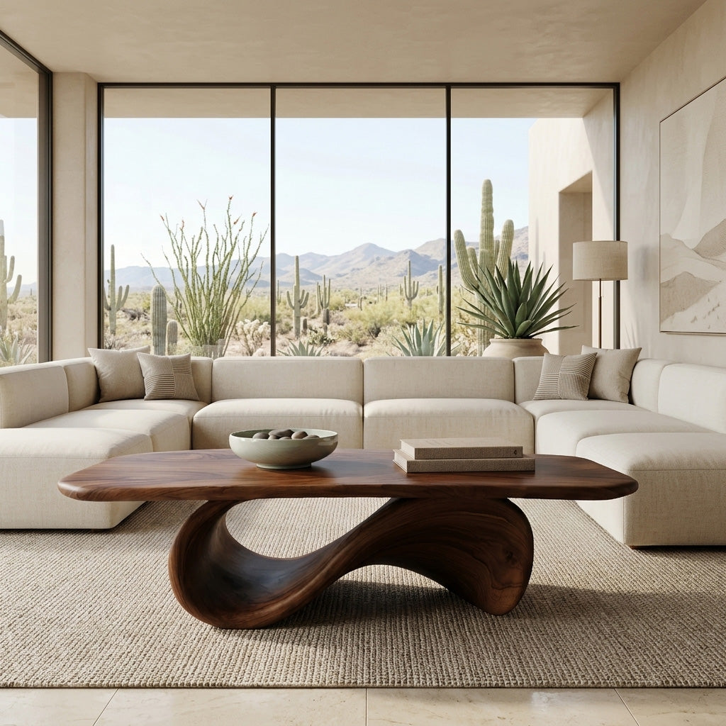 Modern Coffee Table With Organic Curved Base For Living Room