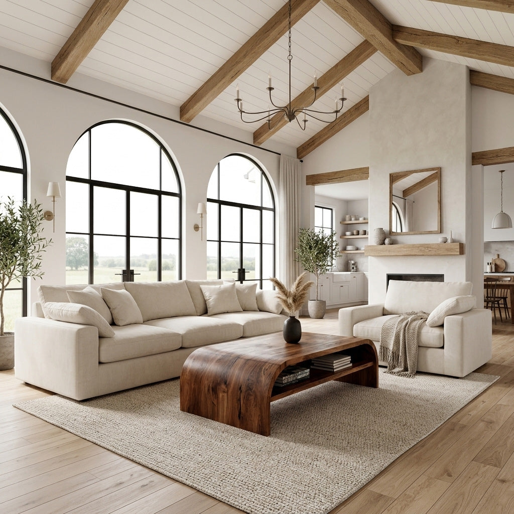 Modern Coffee Table With Flowing Rounded Edge For Living Room