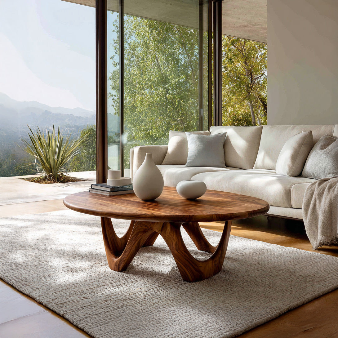 Modern Sculptural Coffee Table With Curved Base For Living Room