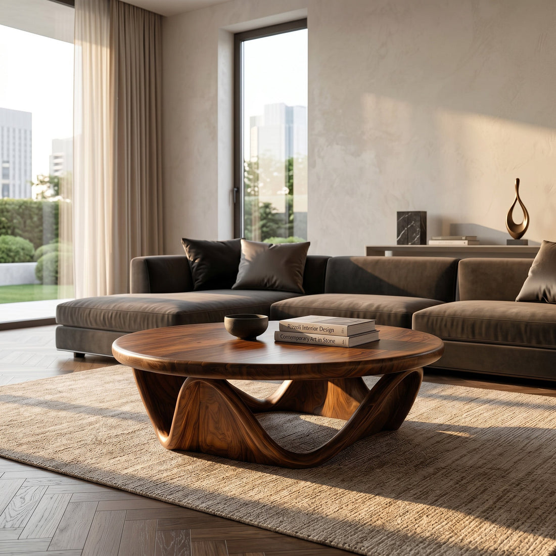 Modern Coffee Table With Unique Flowing Base For Living Room