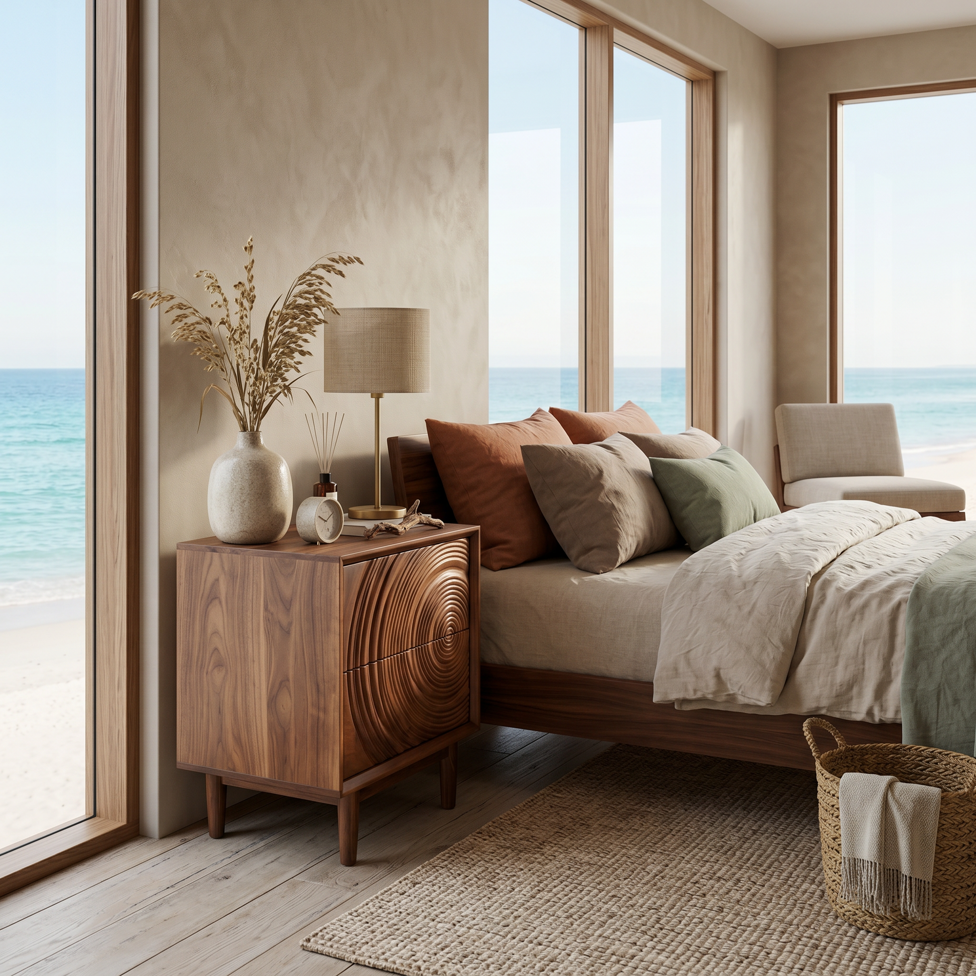 Minimalist Wooden Nightstand With Sculptural Door For Modern Bedroom RTTHTTNS026