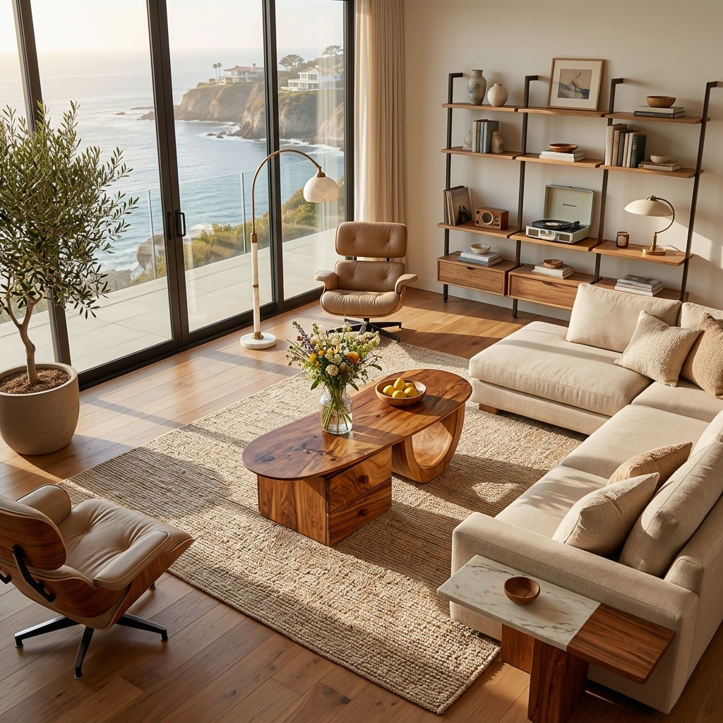 Modern Wood Oval Coffee Table With Drawer For Living Room