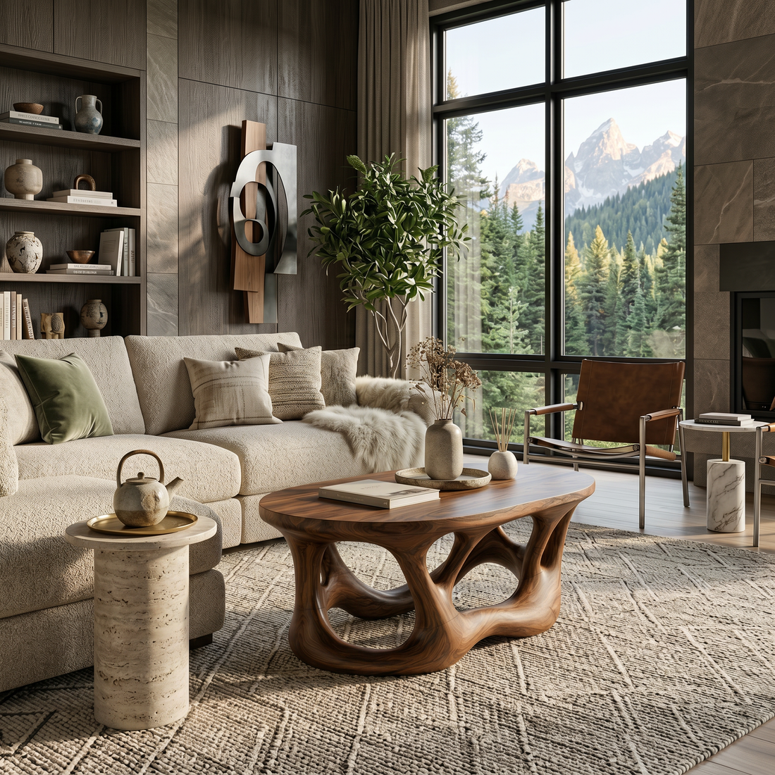 Organic Coffee Table With Flowing Sculptural Base For Contemporary Home