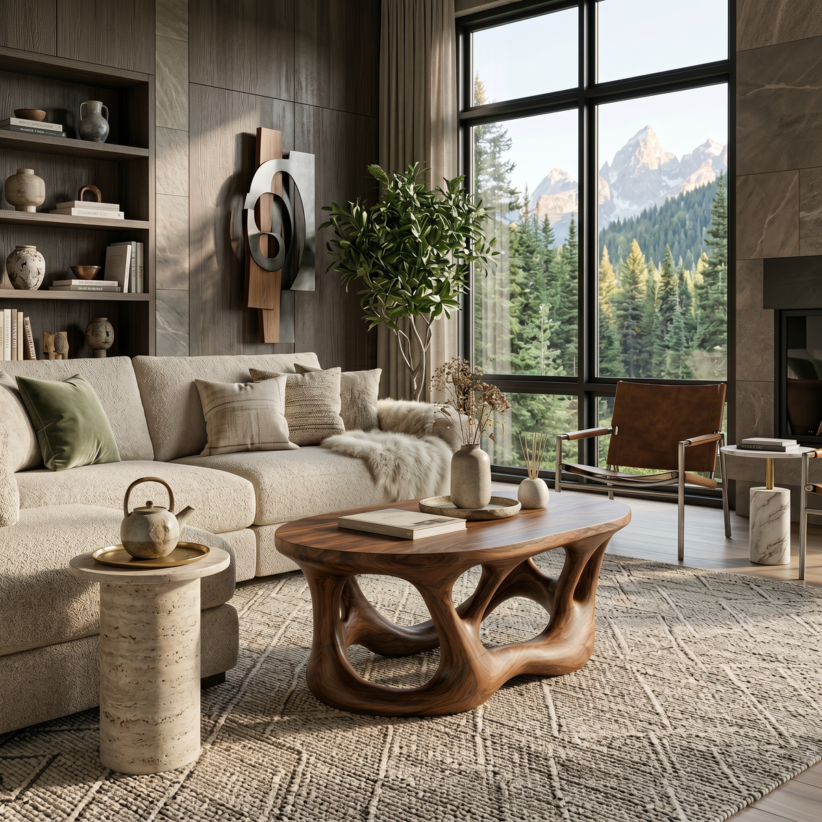 Organic Coffee Table With Flowing Sculptural Base For Contemporary Home