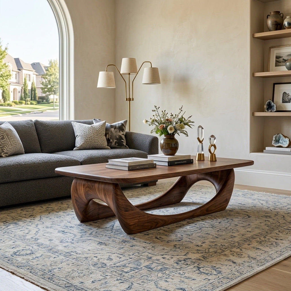 Minimal Coffee Table Smooth Curved Base For Living Room