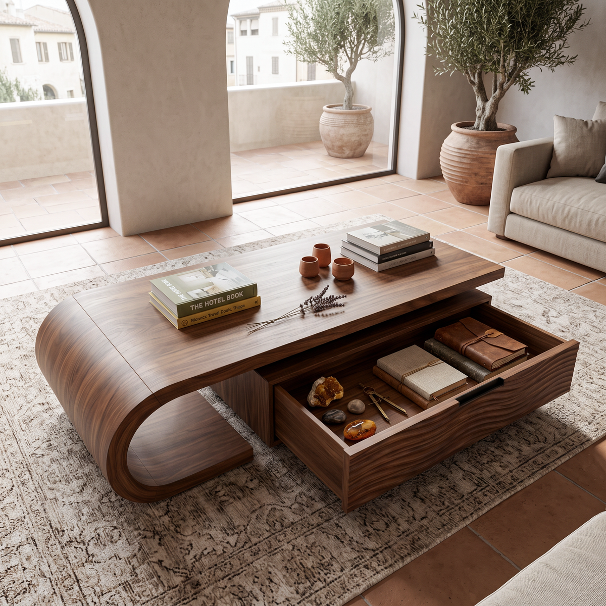 Modern Wooden Coffee Table With Storage Cabinet For Home Interior