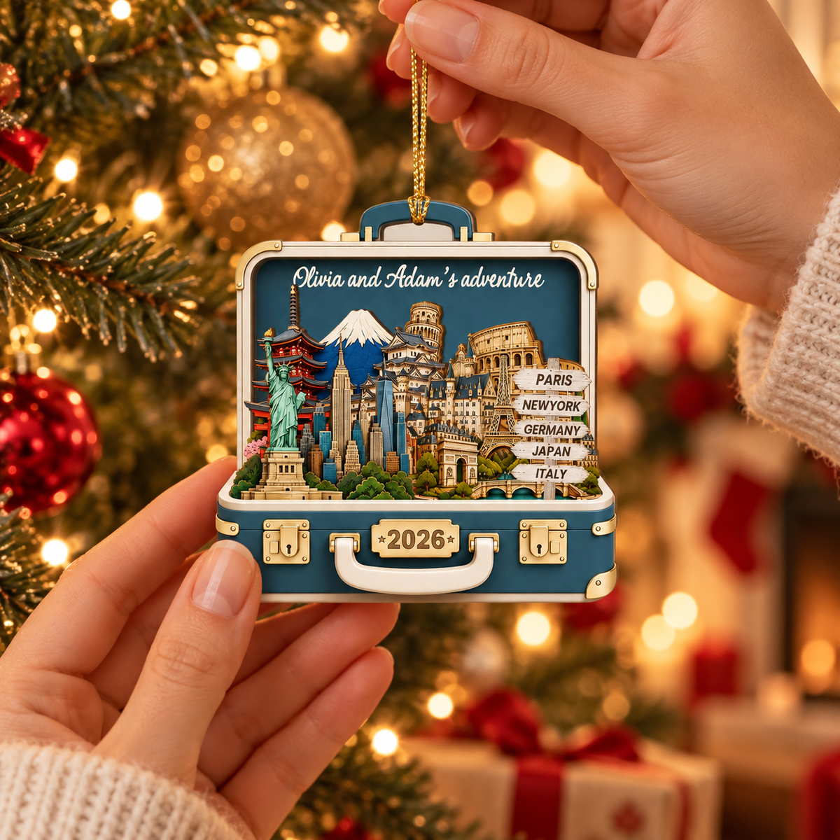 Custom Travel Adventure 2 Layer Wood Ornament, Traveling Destination Christmas Ornament, Travel Gift, Suitcase Ornament,Travel Souvenir Gift