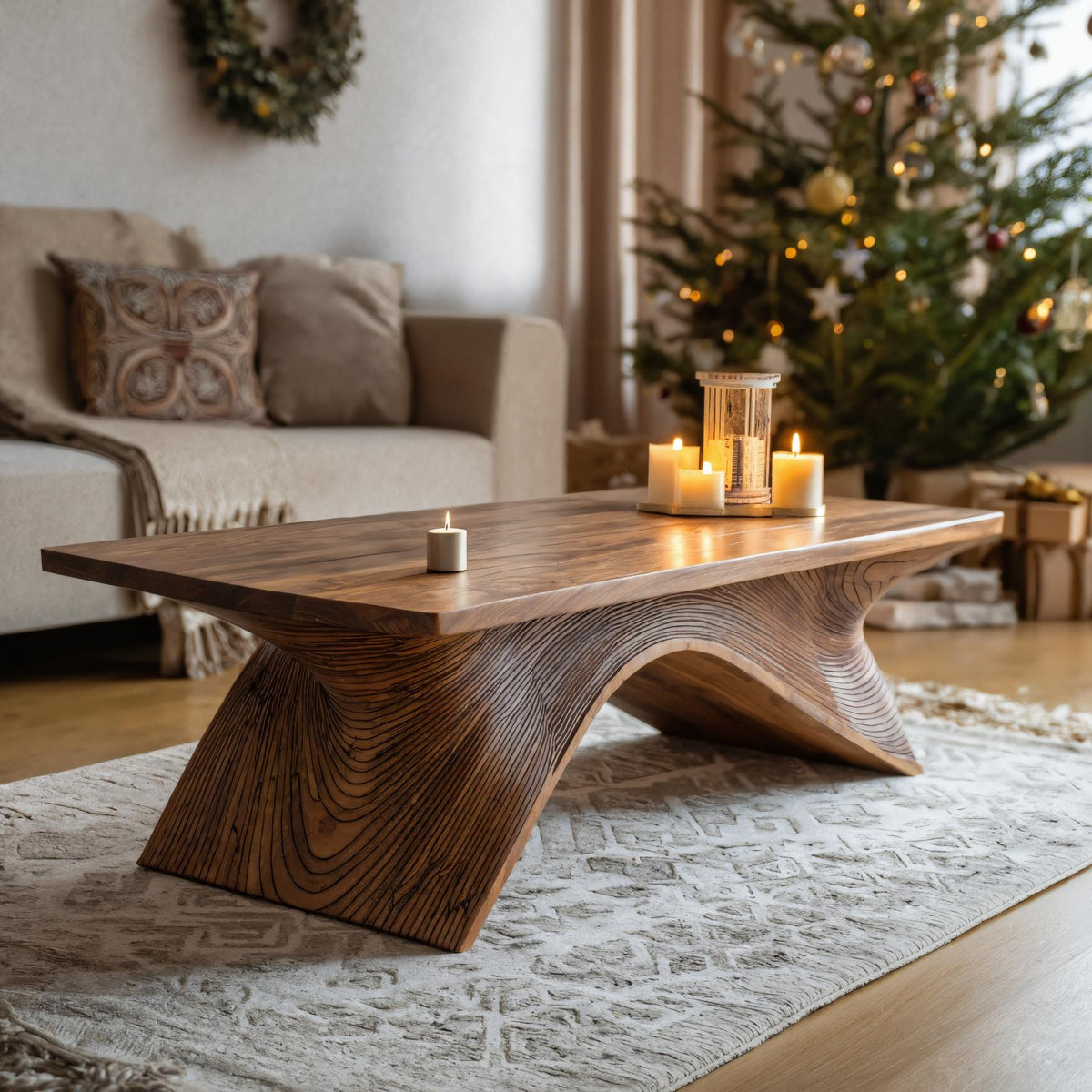 Sculptural Coffee Table With Curved Base For Holiday Decoration