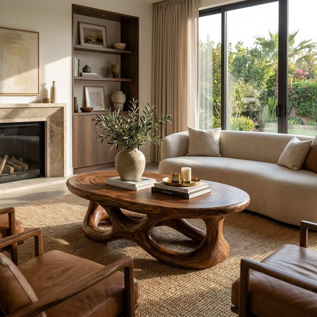Contemporary Coffee Table With Organic Openwork Base For Designer Interior