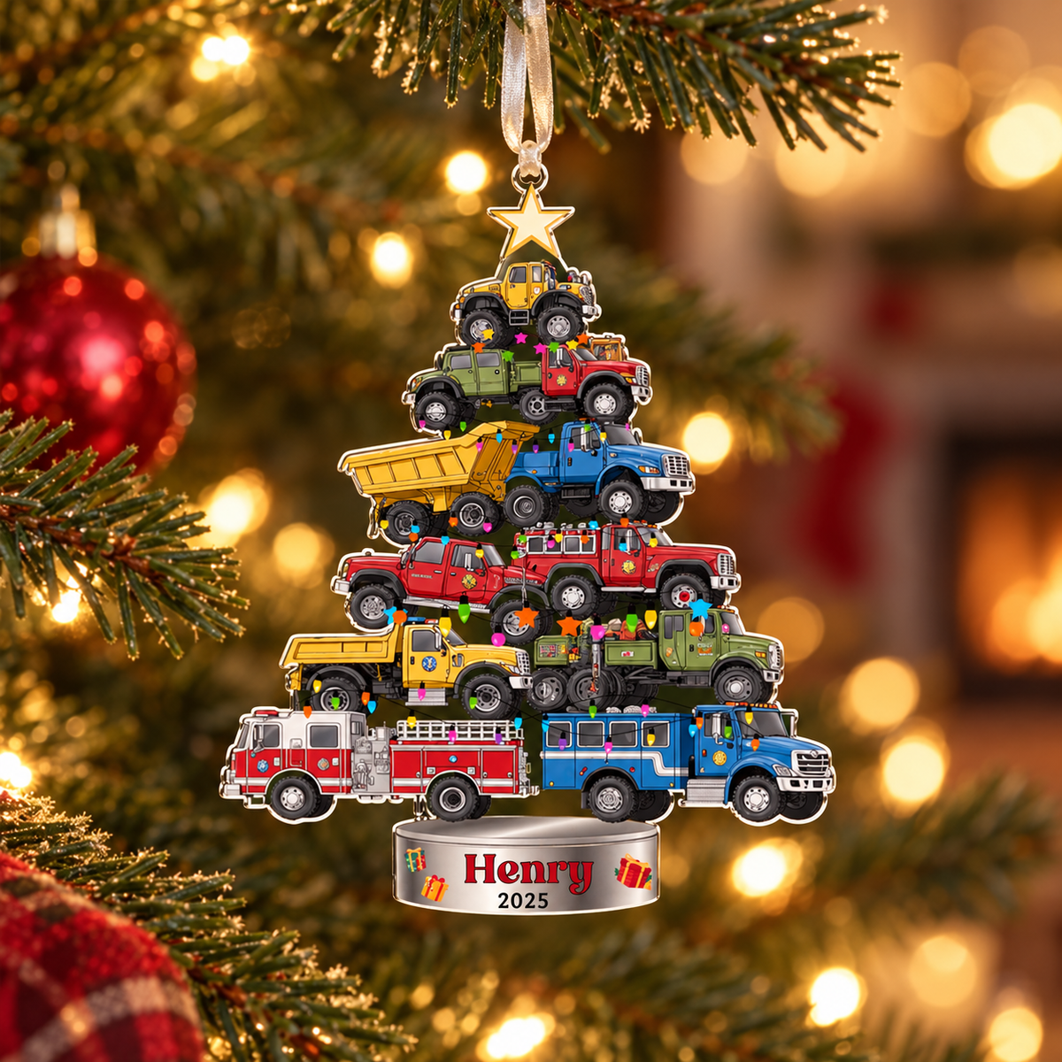 Personalized Trucks Christmas Tree Ornament, Vehicle Holiday Keepsake, Kids Ornament, Baby Boy Christmas Present, Christmas Gift For Child