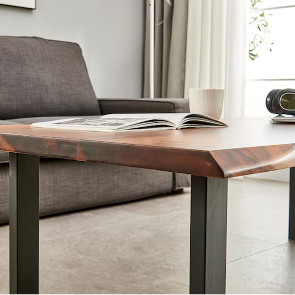 Hand Crafted Live Edge Coffee Table – Modern Rustic Solid Wood with Steel Frame