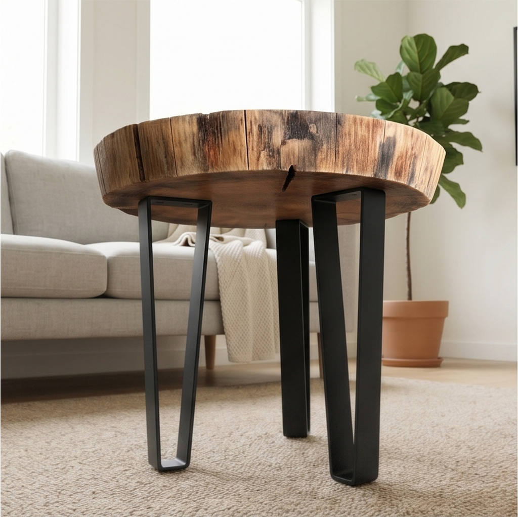 Live Edge Tree Slice End Coffee Table – Unique Rustic Wood Coffee Table With Unique Texture