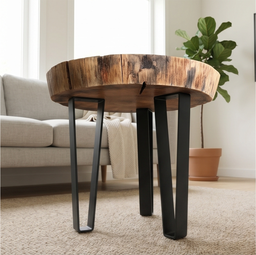Live Edge Tree Slice End Coffee Table – Unique Rustic Wood Coffee Table With Unique Texture