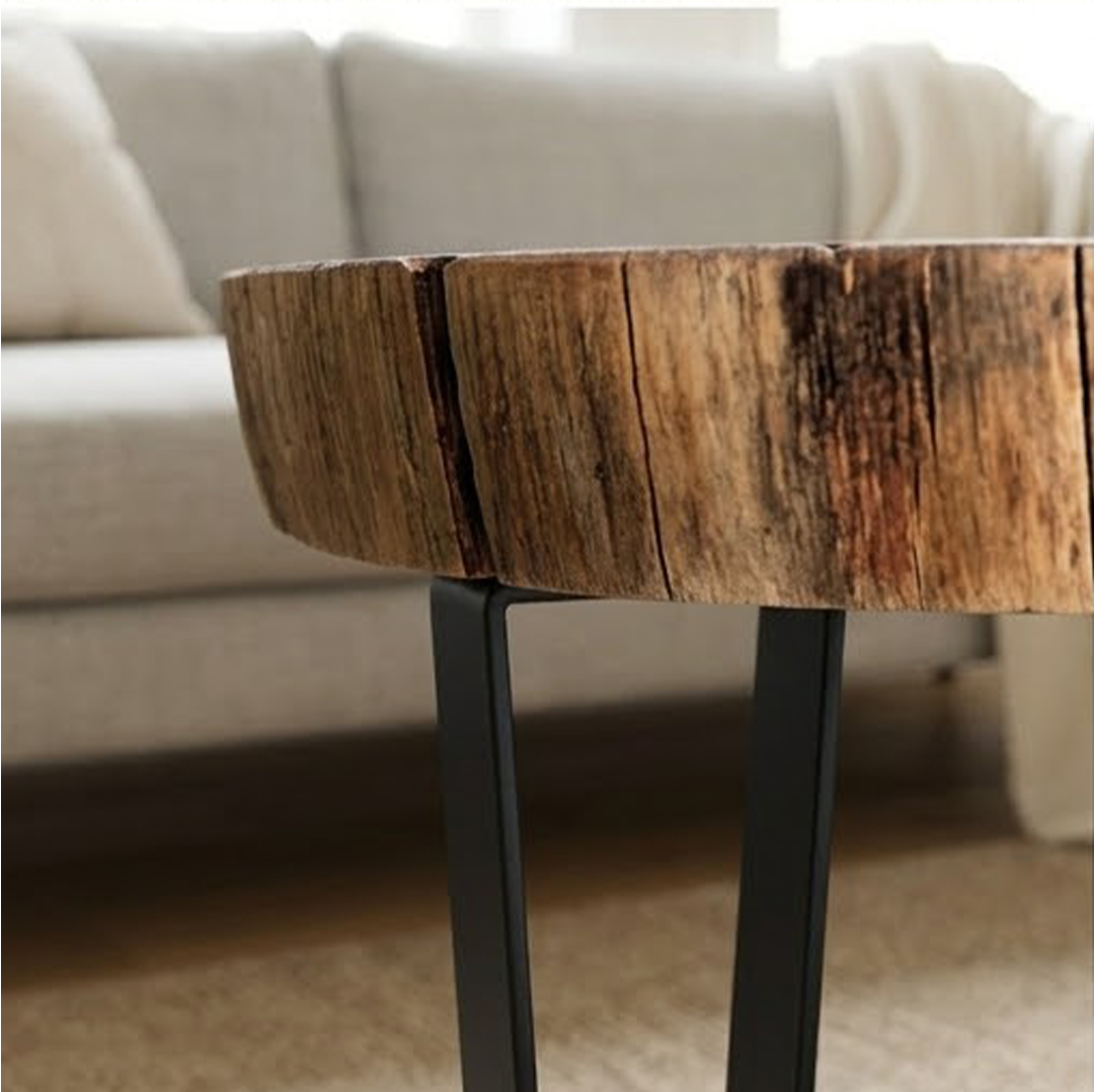 Live Edge Tree Slice End Coffee Table – Unique Rustic Wood Coffee Table With Unique Texture