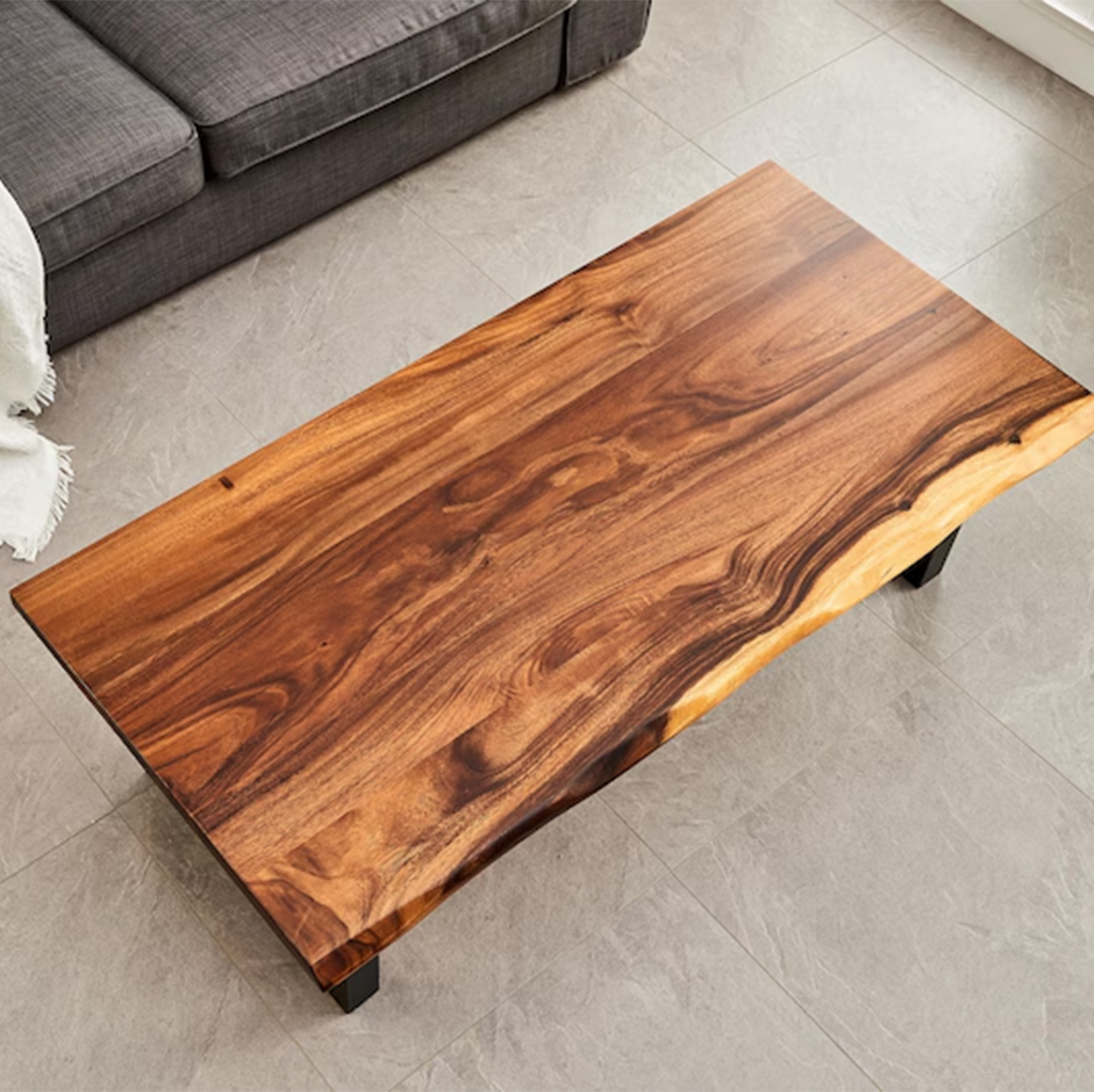 Hand Crafted Live Edge Coffee Table – Modern Rustic Solid Wood with Steel Frame