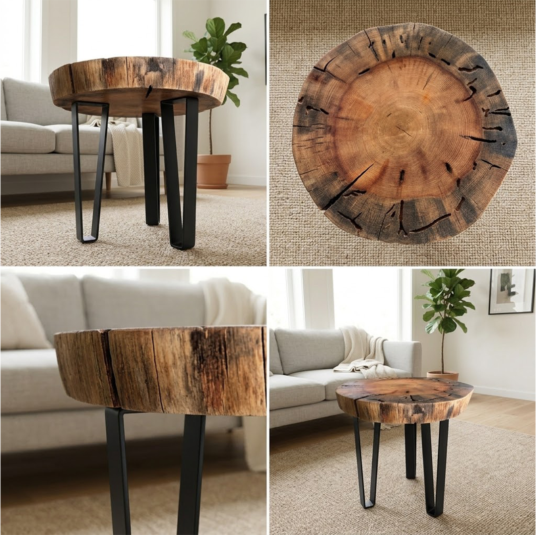 Live Edge Tree Slice End Coffee Table – Unique Rustic Wood Coffee Table With Unique Texture