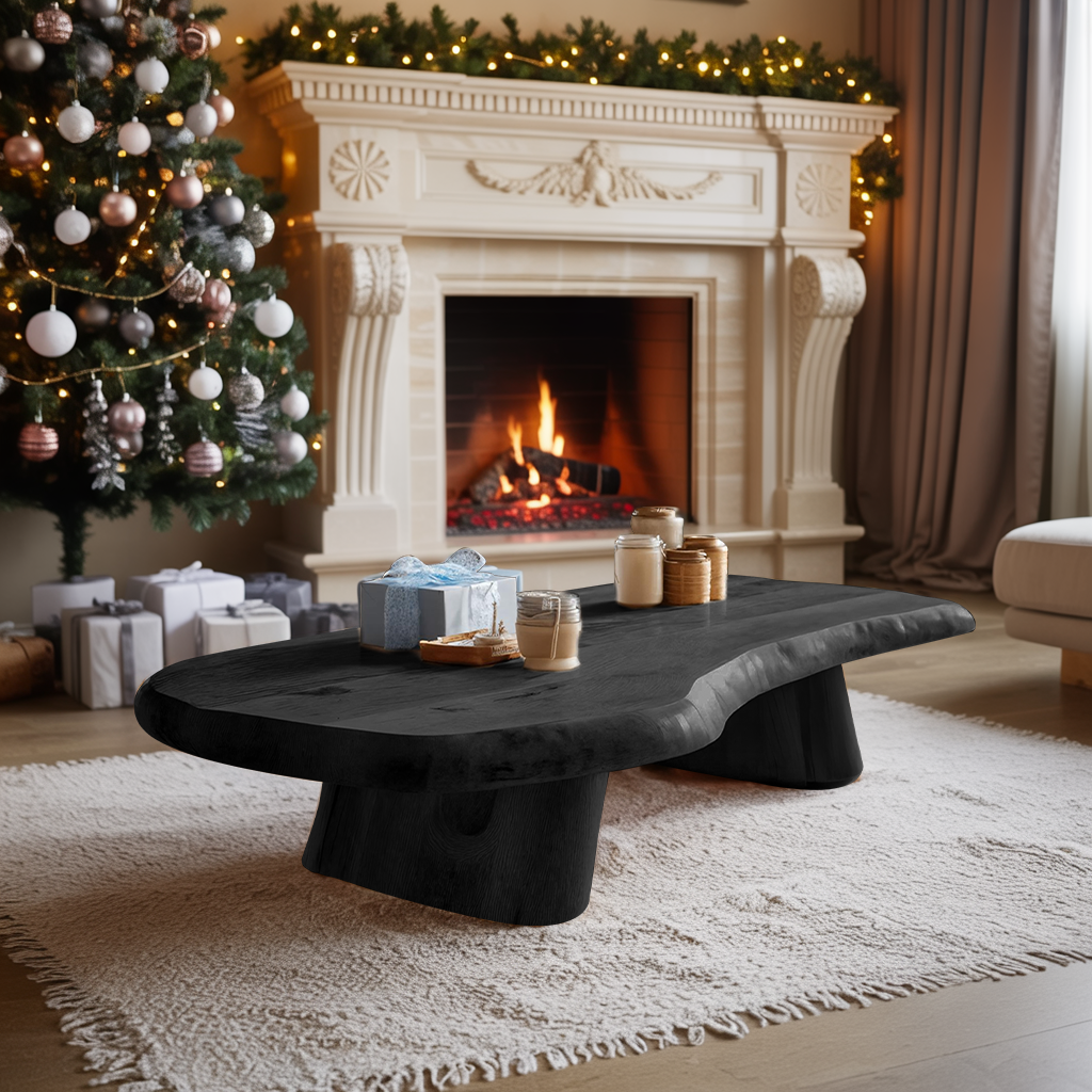 Mid Century Wooden Live Edge Coffee Table For Holiday Entryway Use