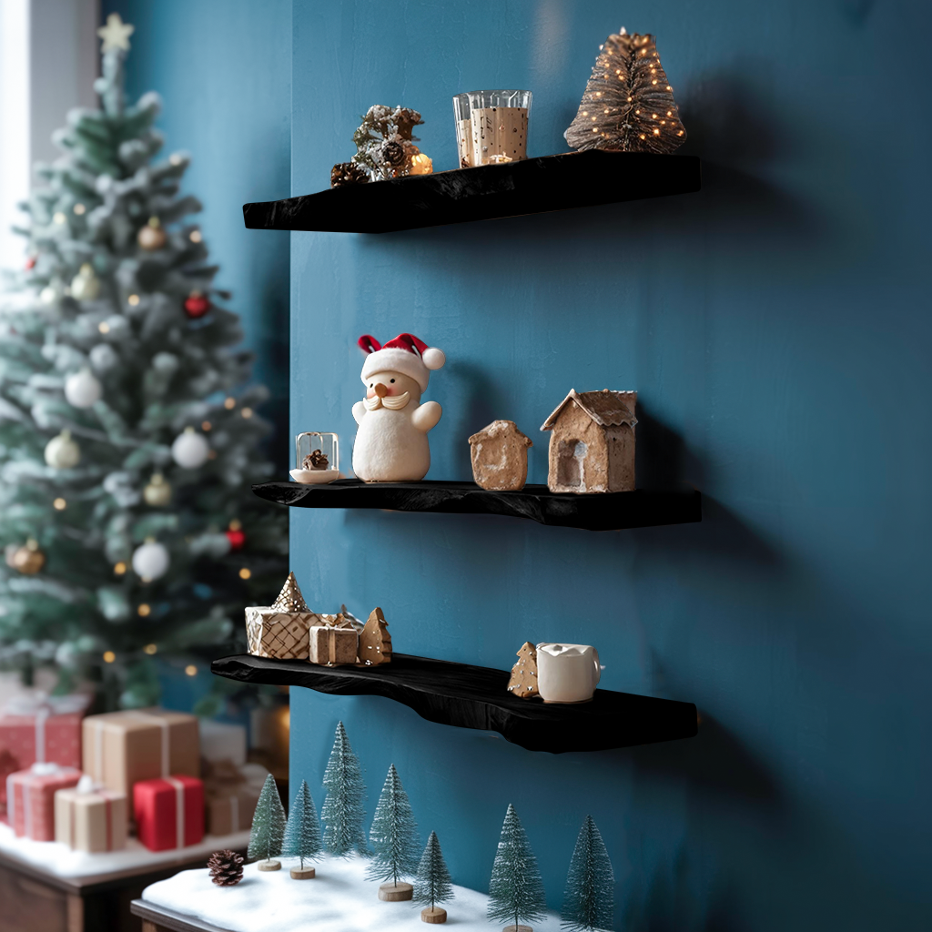 Handcrafted Live Edge Floating Shelf For Entryway Xmas Design