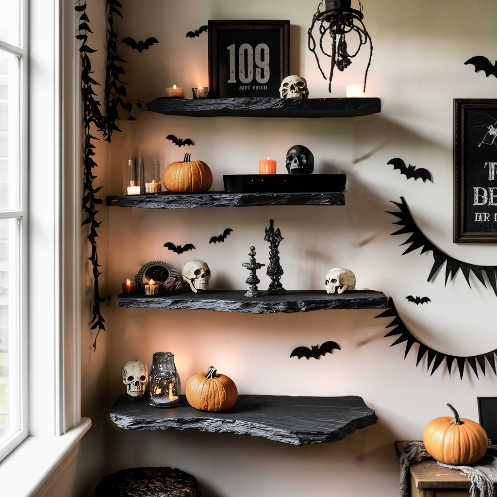 Mid Century Solid Wood Shelf For Furniture Decor And Halloween Wall Display