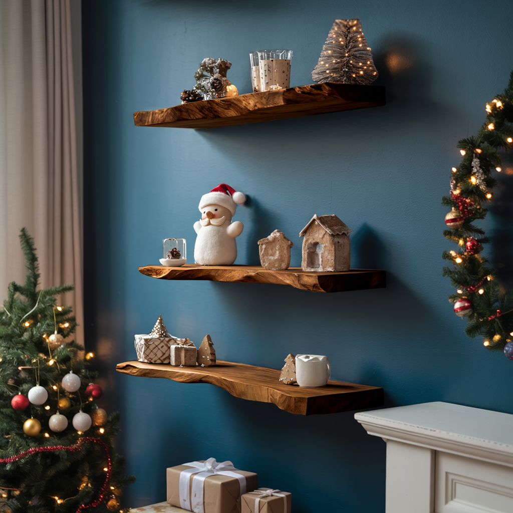 Handcrafted Live Edge Floating Shelf For Entryway Xmas Design