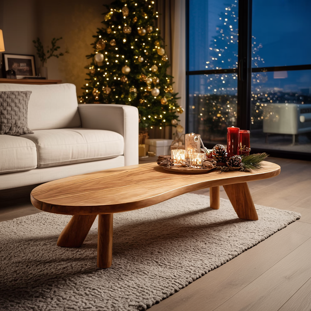 Handcrafted Wooden Live Edge Coffee Table For Holiday Decor