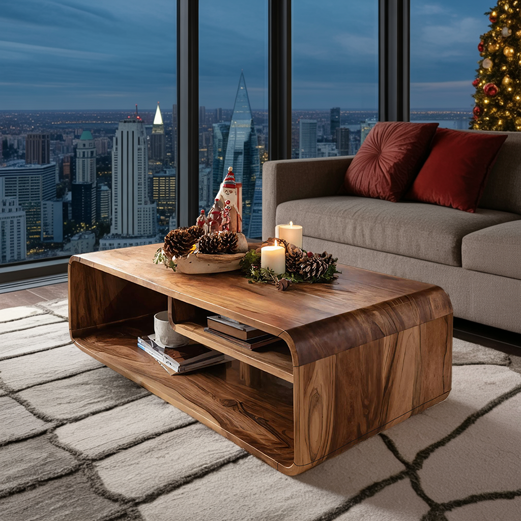 Rustic Wooden Coffee Table Live Edge For Holiday Entryway Accent
