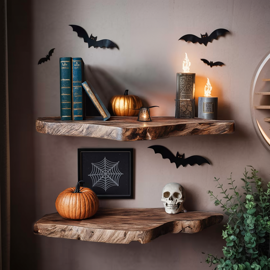 Farmhouse Solid Wood Shelf For Furniture Decor With Halloween Storage