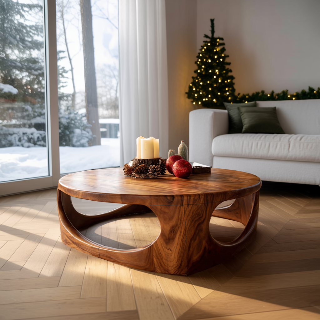 Handcrafted Wooden Coffee Table For Living Room Christmas Setup