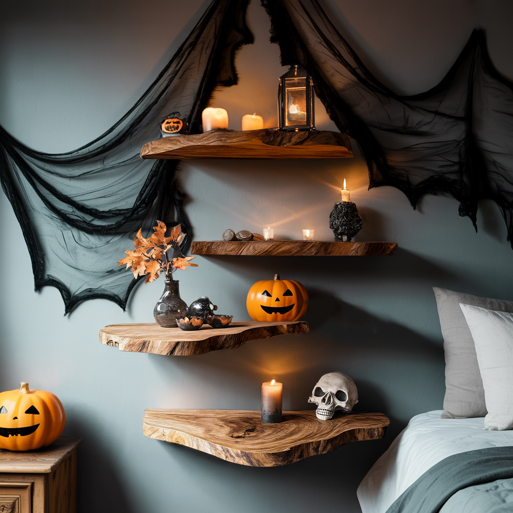 Farmhouse Wooden Floating Shelf For Furniture Decor Country Halloween Style