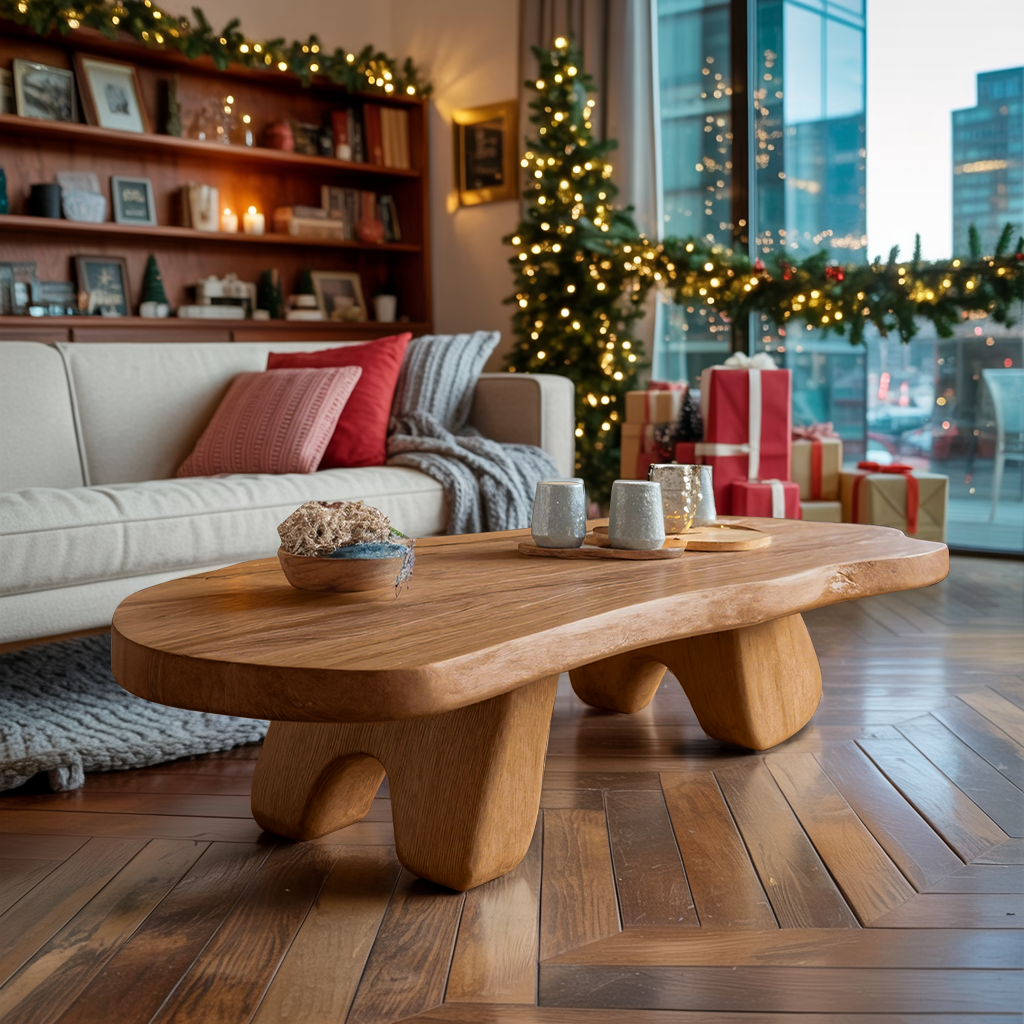 Rustic Wooden Live Edge Coffee Table For Holiday Furniture Decoration