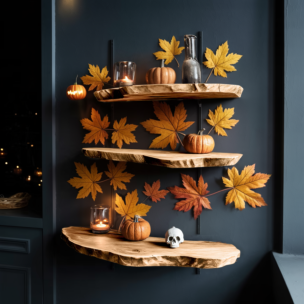 Mid Century Live Edge Floating Shelf For Furniture Decor Halloween Display