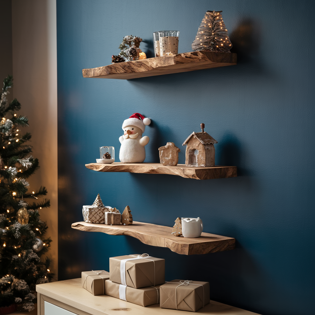 Handcrafted Live Edge Floating Shelf For Entryway Xmas Design