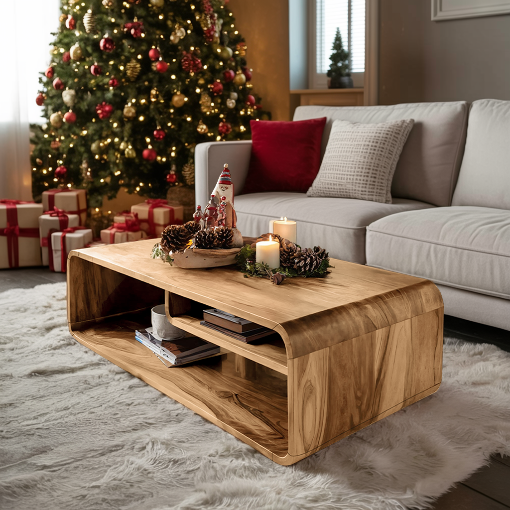 Rustic Wooden Coffee Table Live Edge For Holiday Entryway Accent