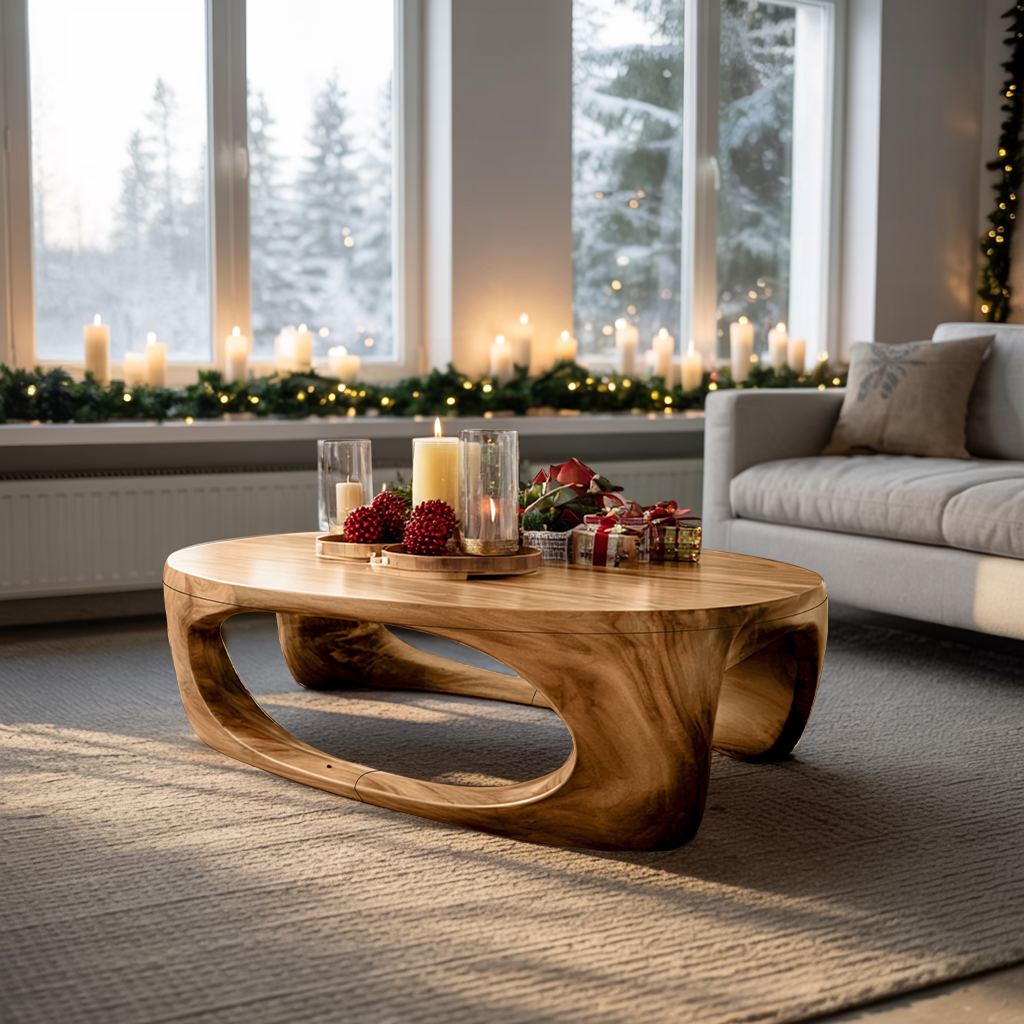 Farmhouse Solid Wood Low Coffee Table For Cozy Holiday Furniture