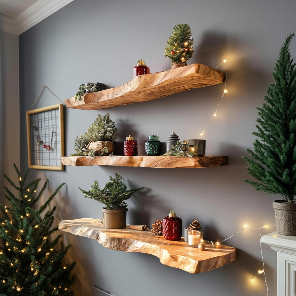 Handcrafted Wooden Floating Shelf For Entryway Christmas Design