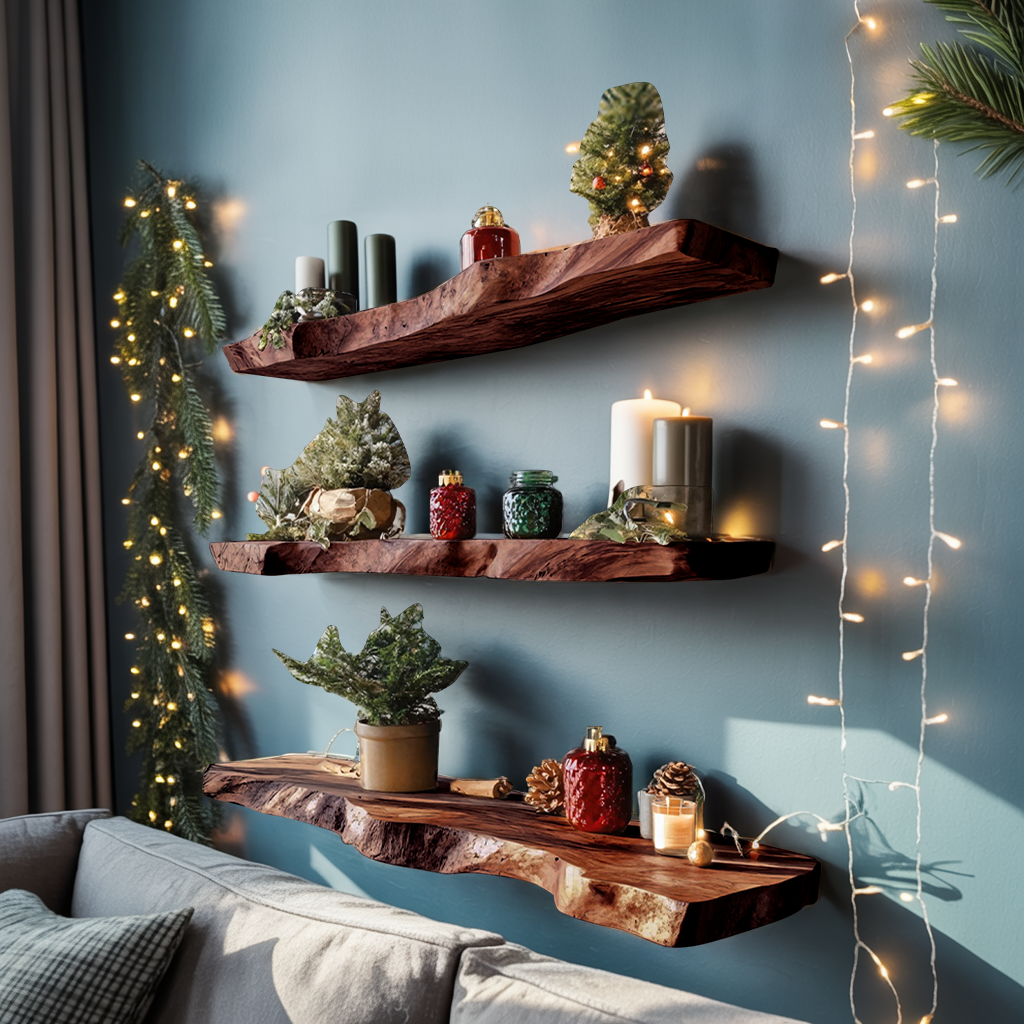 Handcrafted Wooden Floating Shelf For Entryway Christmas Design