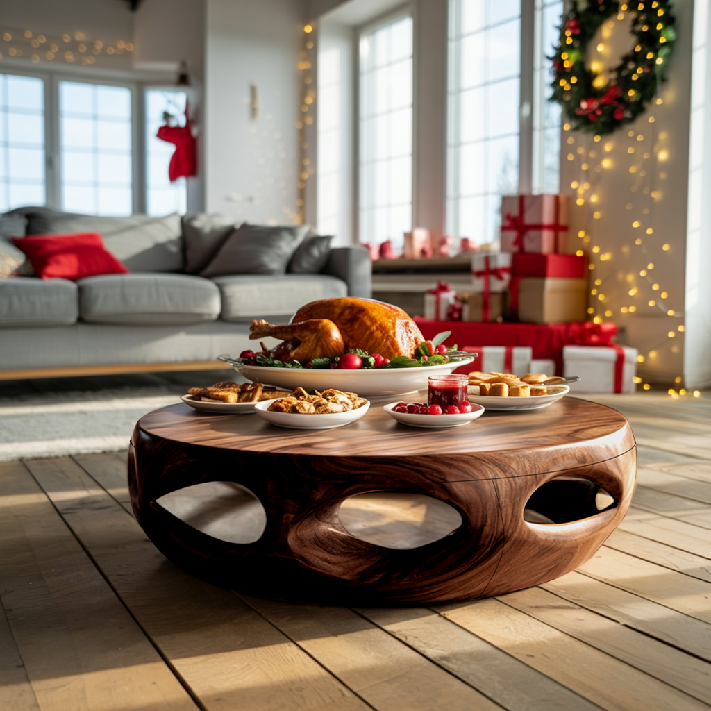 Rustic Solid Wood Low Coffee Table For Cozy Christmas Furniture
