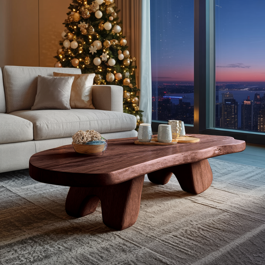 Rustic Wooden Live Edge Coffee Table For Holiday Furniture Decoration