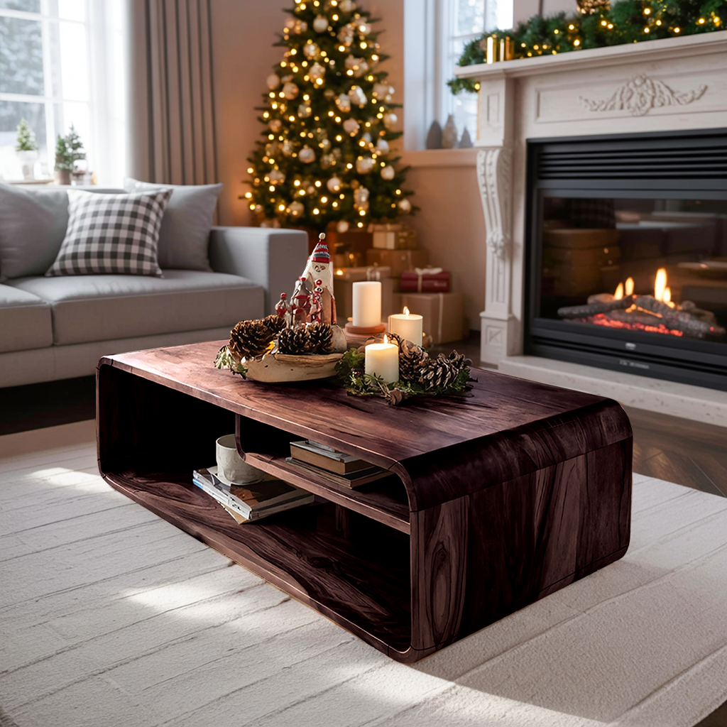 Rustic Wooden Coffee Table Live Edge For Holiday Entryway Accent