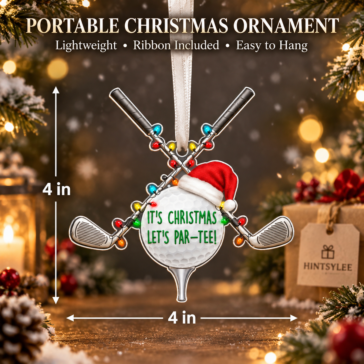 Golf Christmas Ornament, Funny Let’s Par-Tee Golf Ball Acrylic Tree Decoration for Golfers