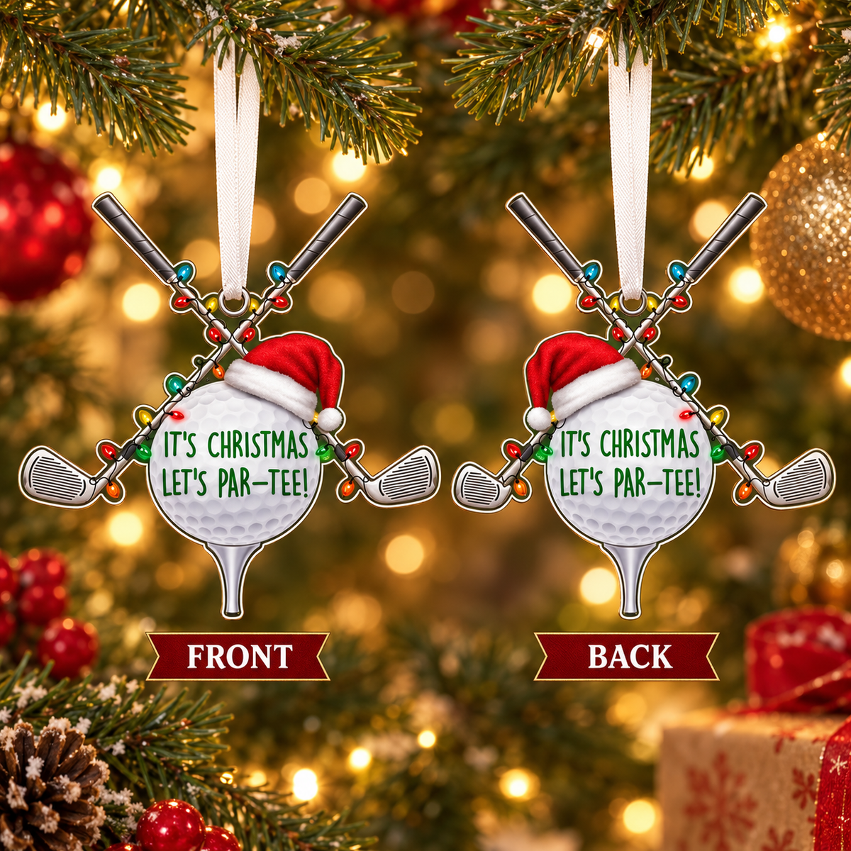 Golf Christmas Ornament, Funny Let’s Par-Tee Golf Ball Acrylic Tree Decoration for Golfers