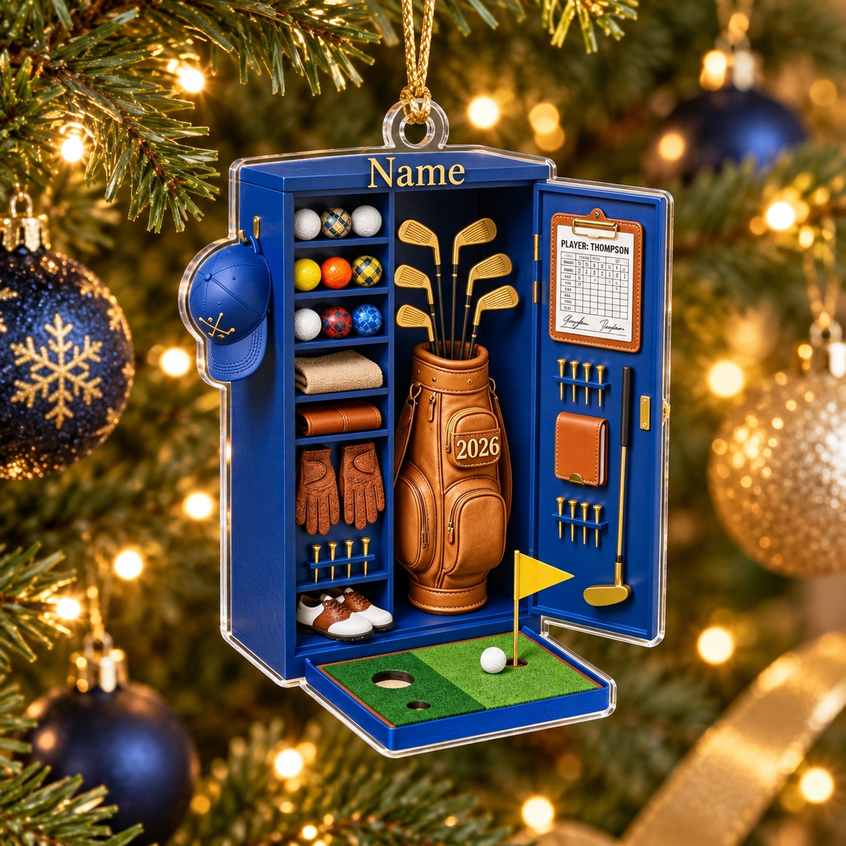 Personalized Golf Locker Christmas Ornament, Custom Name and 2026 Golf Equipment Acrylic Tree Decoration