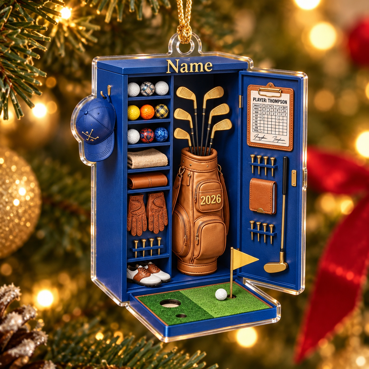 Personalized Golf Locker Christmas Ornament, Custom Name and 2026 Golf Equipment Acrylic Tree Decoration