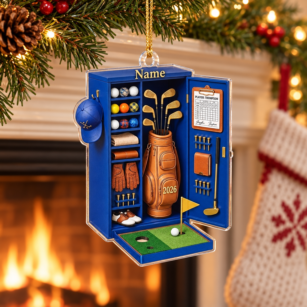 Personalized Golf Locker Christmas Ornament, Custom Name and 2026 Golf Equipment Acrylic Tree Decoration