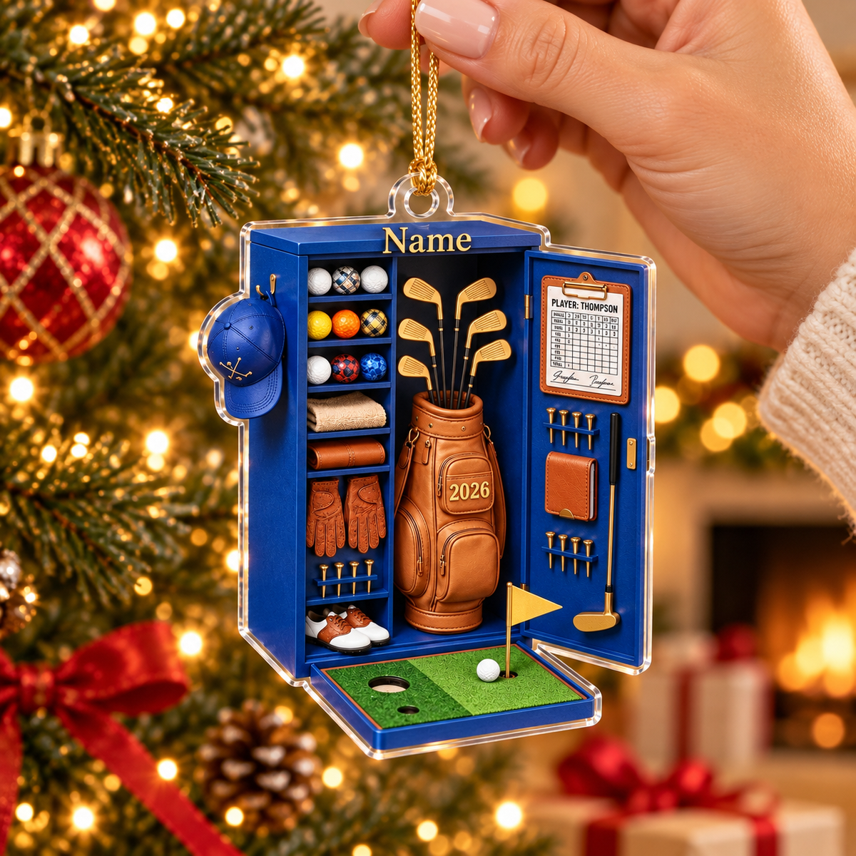 Personalized Golf Locker Christmas Ornament, Custom Name and 2026 Golf Equipment Acrylic Tree Decoration