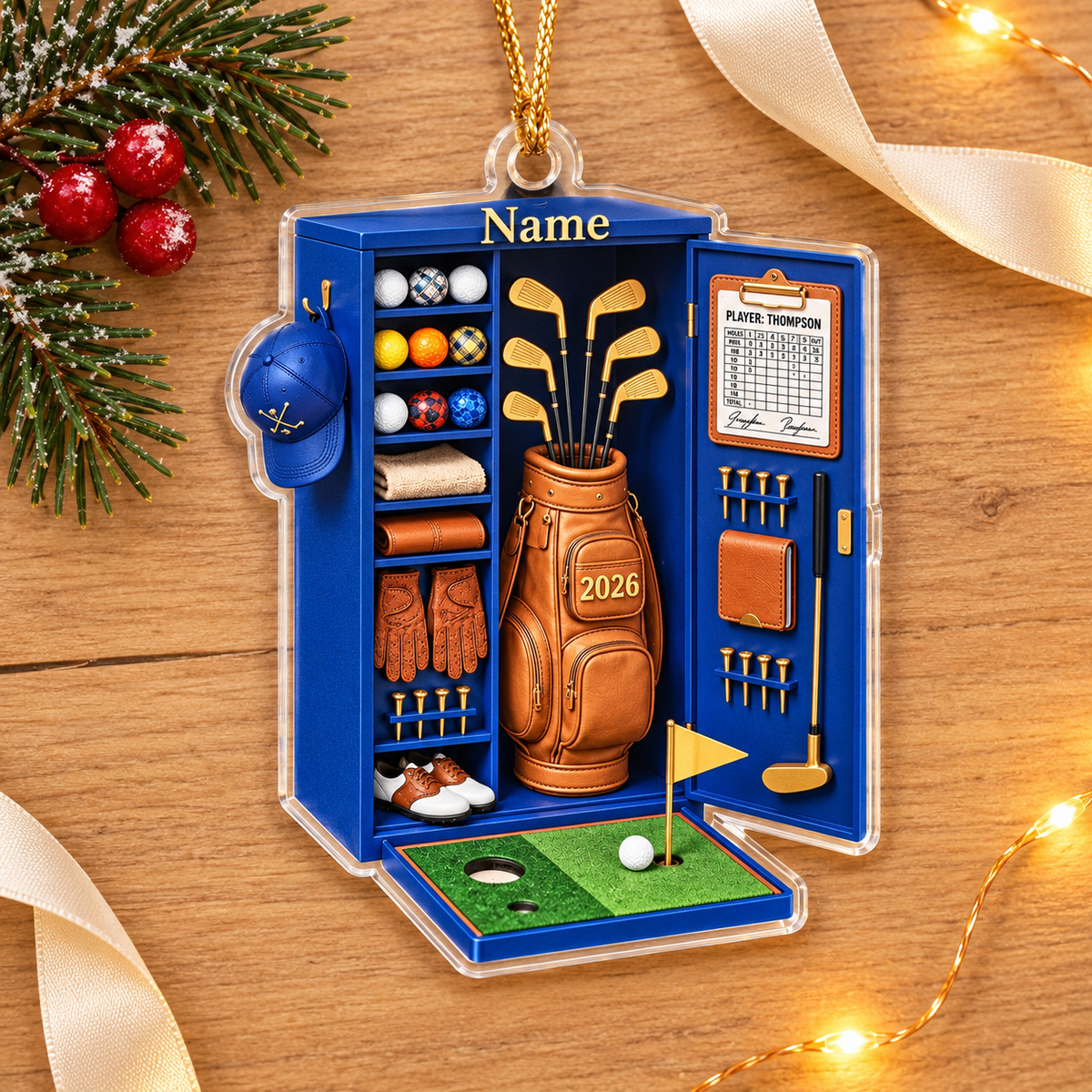 Personalized Golf Locker Christmas Ornament, Custom Name and 2026 Golf Equipment Acrylic Tree Decoration