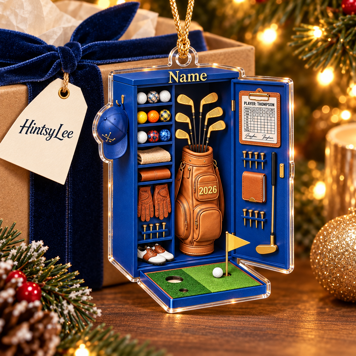 Personalized Golf Locker Christmas Ornament, Custom Name and 2026 Golf Equipment Acrylic Tree Decoration