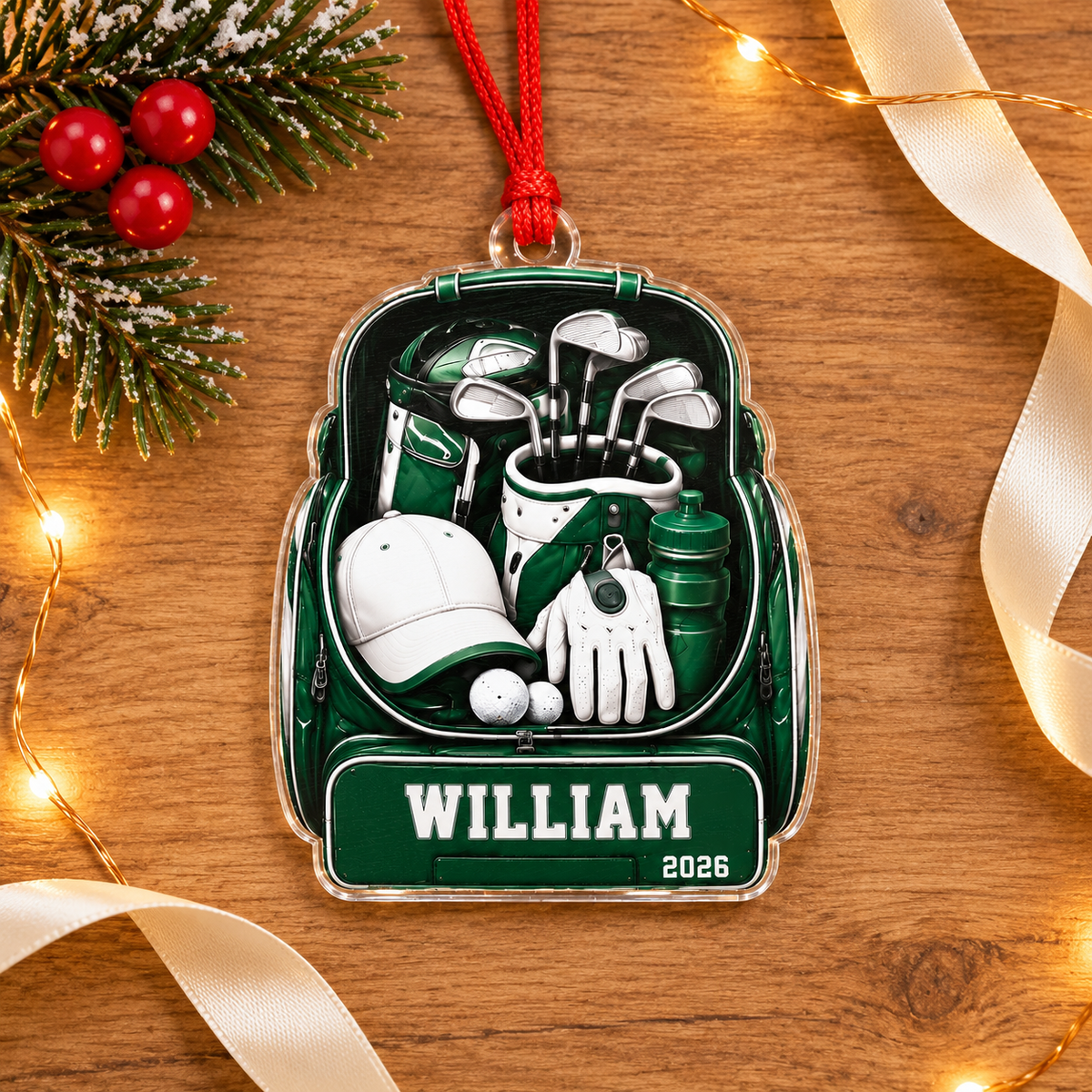 Personalized Golf Equipment Christmas Ornament, Custom Name and 2026 Acrylic Tree Decoration for Golfers