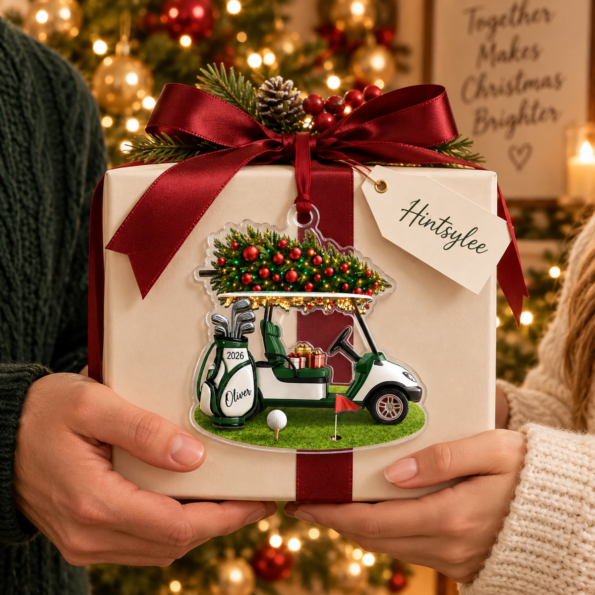 Personalized Golf Cart Christmas Ornament, Custom Name and 2026 Acrylic Decoration for Golfers